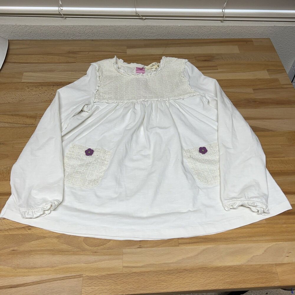 Matilda Jane Ivory Cottagecore Crochet Lace Top Girls 10 Button Pink Stripe Boho